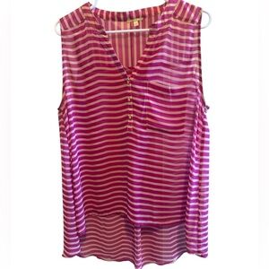 Gianni Bini Striped Women’s Sleeveless Sheer Top Blouse Sz L